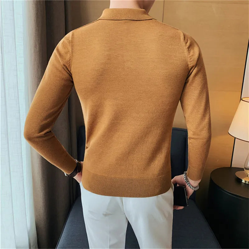 saferido Men Spring High Quality Casual Knitting Shirts/Male Slim Fit Fashion Long Sleeve Polo Shirts Tops Plus Size S-3XL