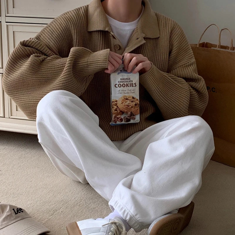 Sweater Men's Autumn Winter Korean Fashion Loose Trend Pullover Solid Color Long Sleeve Sweater Casual Male Tops