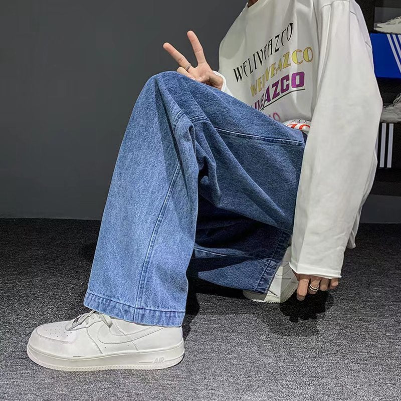 Summer thin men's fashion famous brand versatile loose straight Summer wide leg pants clothes streetwear hiphop denim