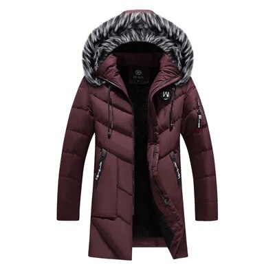 Winter Men's Long Jacket Fashion Men Fur Collar Thermal Parkas Classic Coats Casual Warm Windbreaker Padded Men Clothing
