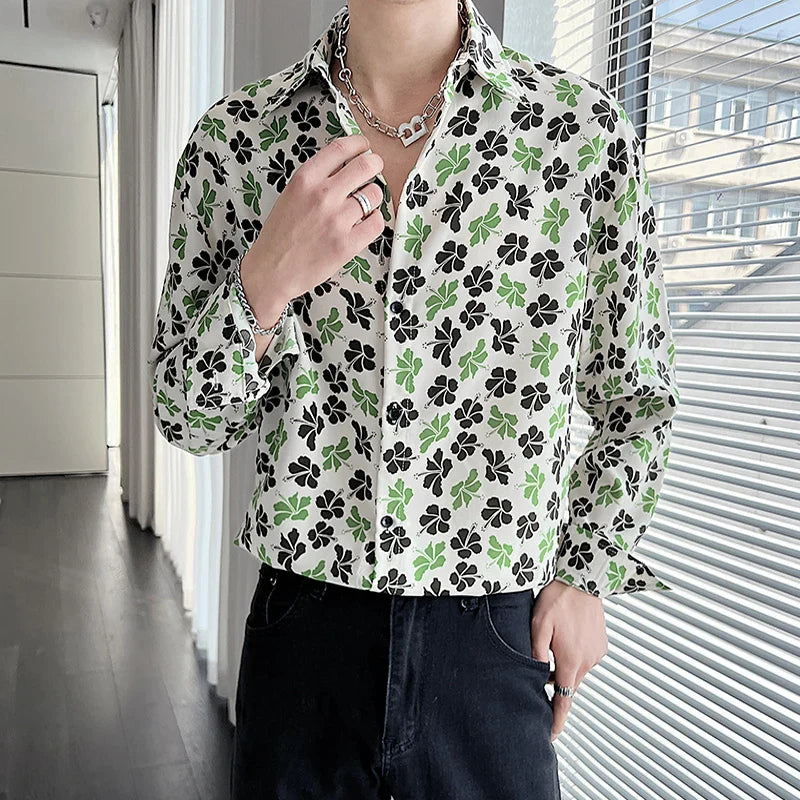 New Summer Men's Printed Shirts Oversized Clothing Casual Long Sleeve Striped Plaid Vintage Thin Draped Stretch Hawailan Blouses