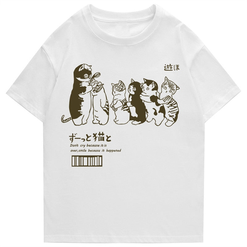 Men's Oversized T Shirt Clothing Hip Hop Cat Shower Street Print T Shirt Casual Cotton Summer Short Sleeve T Shirt
