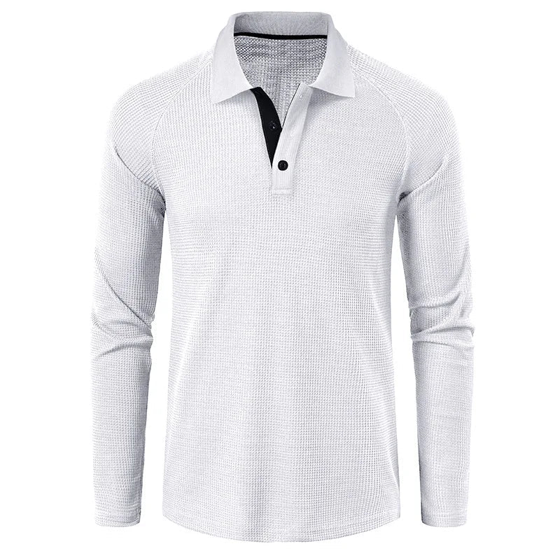 saferido Spring Autumn Turn Down Collar Polo Shits Men Solid Color Long Sleeve Business Casual Mens Polos Anti-Shrink Fashion Tops Tees