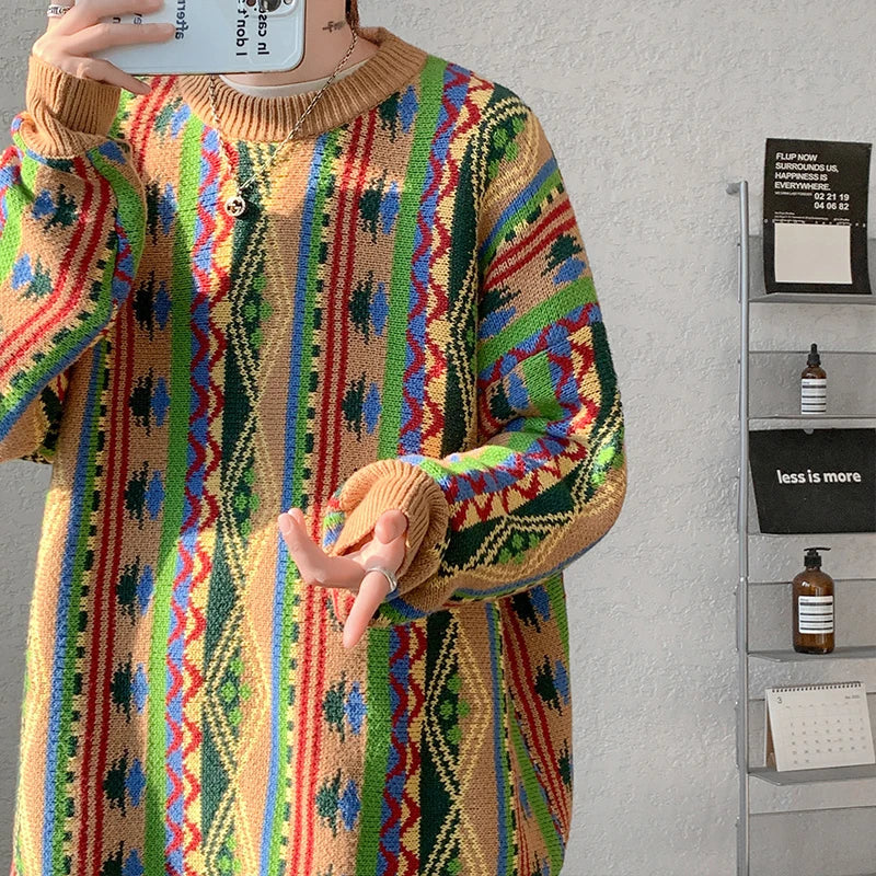 saferido Winter Vintage Sweater Striped Sweaters Hip Hop Y2k Streetwear Korean Fashions Oversized Pullovers Harajuku Luxury Designer Sweater