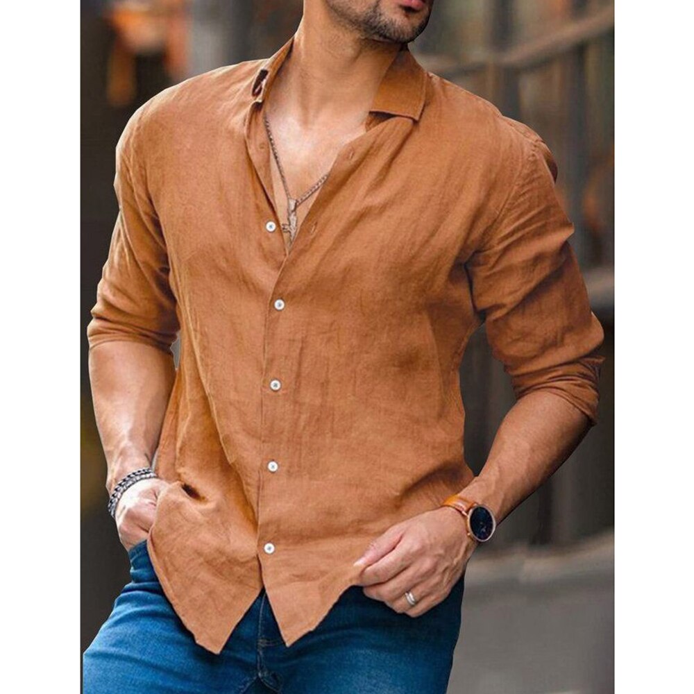 Autumn Solid Men Shirt Baggy Long Sleeve Button Hawaiian 100% Cotton Linen Shirt For Men Blouse Camisa Masculina Streetwear