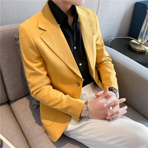 saferido High Quality Korean Slim Fit Blazer Jackets Men Clothing Simple Two Buttons Business Formal Wear Casual Suit Coats 3XL-S