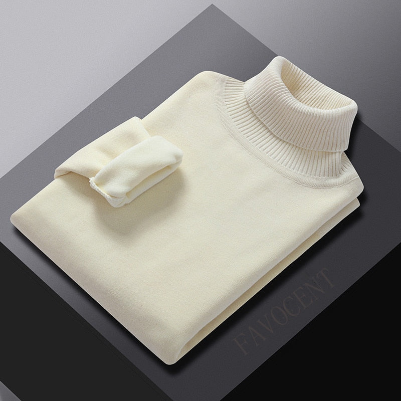 Winter Turtleneck Sweater Men Knitted Fleece Pullovers Sweater Men's Clothing Warm Solid Color Sweater Turtleneck Pullover Men