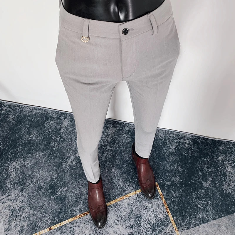 saferido Men British High Waist Straight Pants Men Social Trousers Pant Italian Mens Formal Pant Pantalones Hombre Dress Ankle Pants