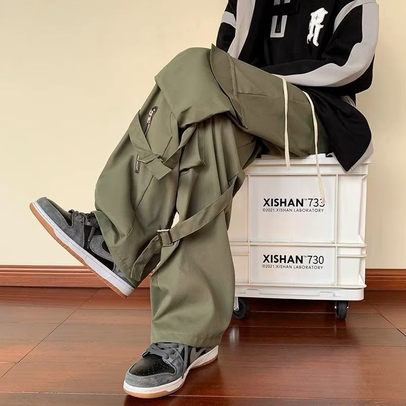 Vintage New Multi-Pocket Loose Straight Overall Ins Tide Brand American Vibe Fenggao Street Men Loose Versatile Assault Mop Pant