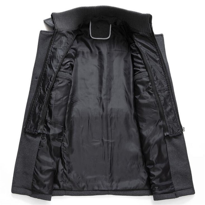 Men's Wool Jacket Winter Autumn Mens Long Windproof Wool Coat Casual Thick Slim Fit Jacket Male Overcoat