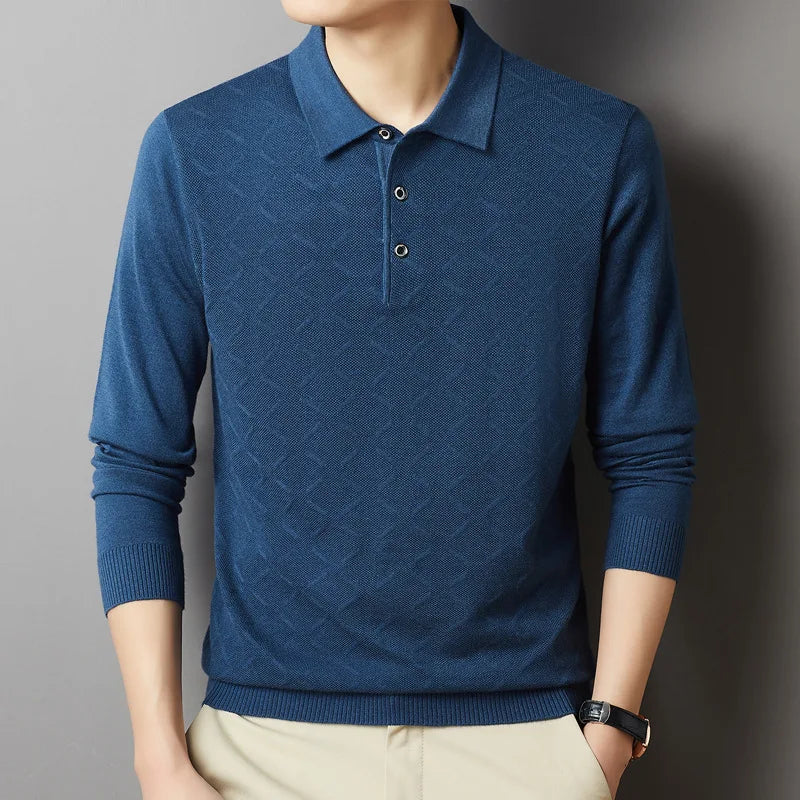 saferido High-End Polo Shirt for Men High Quality Wool Blend Fashionable Embroidered Long Sleeve Tee Korean Style Casual Menswear