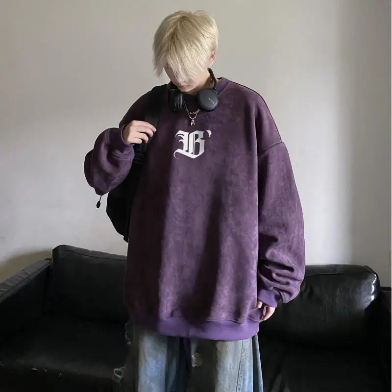 saferido High Street Men Sweatshirt Angel Wing Graphic Printed Gothic Style Pullover Sweatshirts Oversize Baggy Hip Hop Round Neck Hoodie
