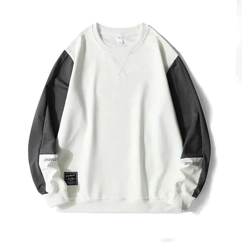 Men's Round Neck Sweatshirts Patchwork Oversized Men Hoodies Spring Autumn Streetwear Hip Hop Casual Top For Man Sportswear