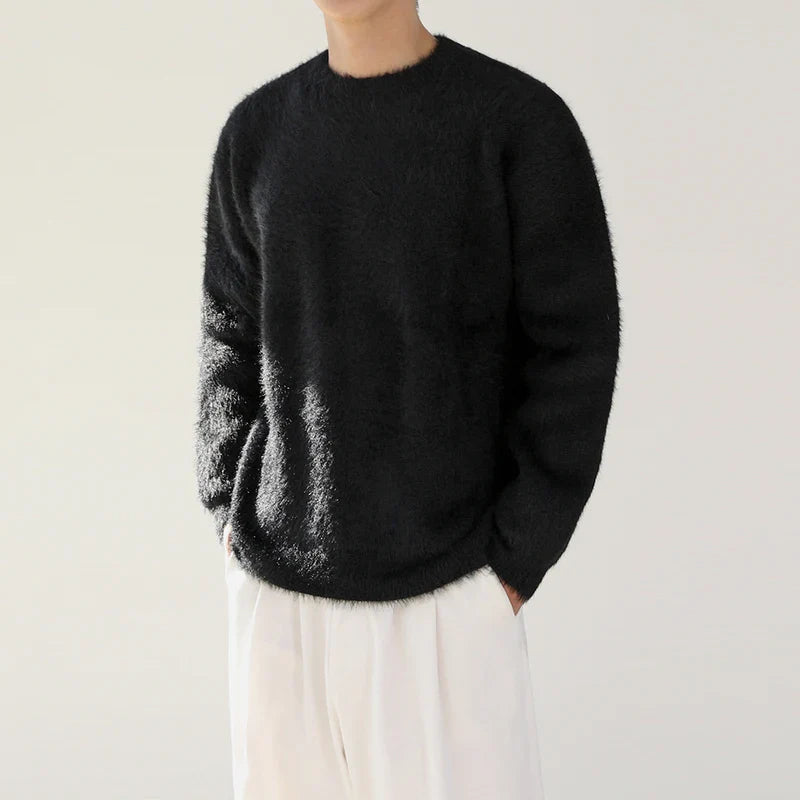 Autumn Winter Round Collar Mohair Sweater Loose Korean Style Vintage Kintted Sweater Pullover Men Clothing
