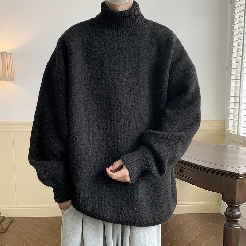 saferido Men's Turtleneck Sweater Pullover Men Loose Casual Harajuku Korean Fashion Mens Oversized Sweater Fashion Thicken Warm Sweaters