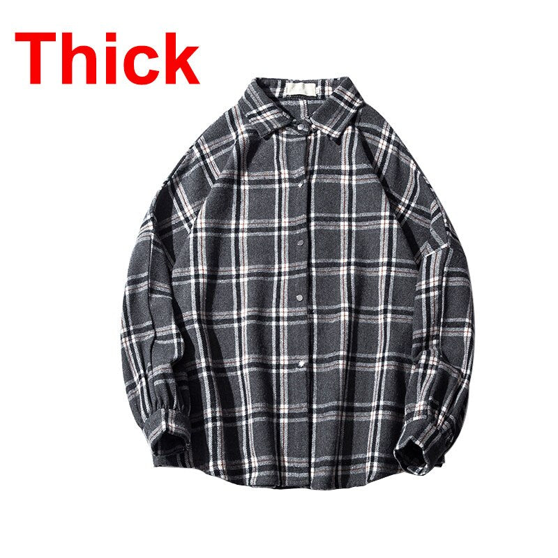Flannel Harajuku Oversized Cotton Plaid Shirt Korean Fashions Fleece Button Up Shirts Long Sleeve Vintage Blouses