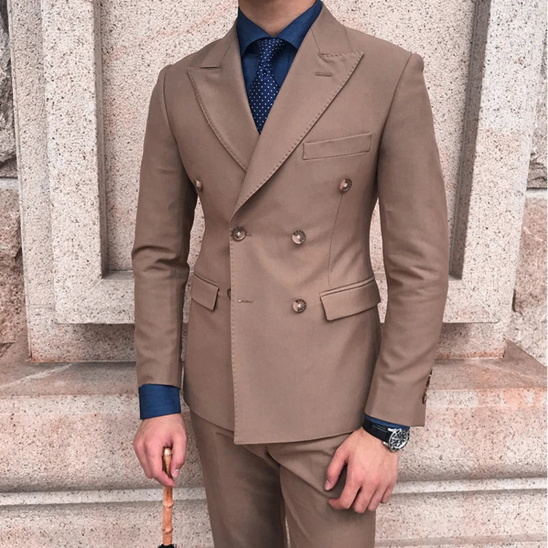 saferido British Double Breasted Formal Dress Suit Men Black Smoking Homme Mariage Suit Fashion Groom Men Suit Slim Fit Business Tuxedos