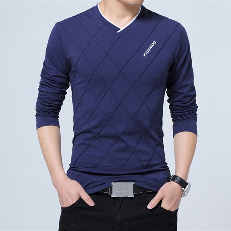 Fashion Men T-shirt Slim Fit Custom T-shirt Crease Design Long Stylish Luxury V Neck Fitness T-shirt Tee Shirt Homme
