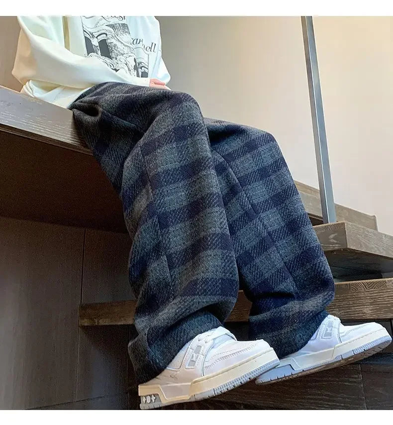 saferido Green Plaid Pants Men Harajuku Winter Wide Leg Checked Trousers Male Oversize Big Size Casual Sweatpants Streetwear 8XL