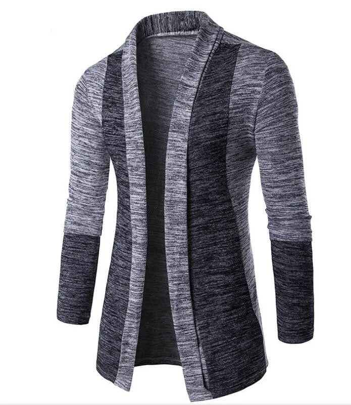 Autumn Winter Retro Men Sweater Men's Cardigan Stitching Contrast Color Long-Sleeved Slim-Fit Sweater Jacket Masculina