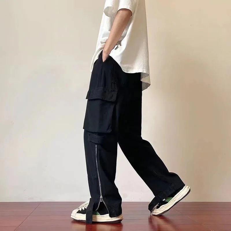 saferido Summer thin American retro Multi Pocket overalls for men trousers and women loose ins fashion brand white straight casual pants
