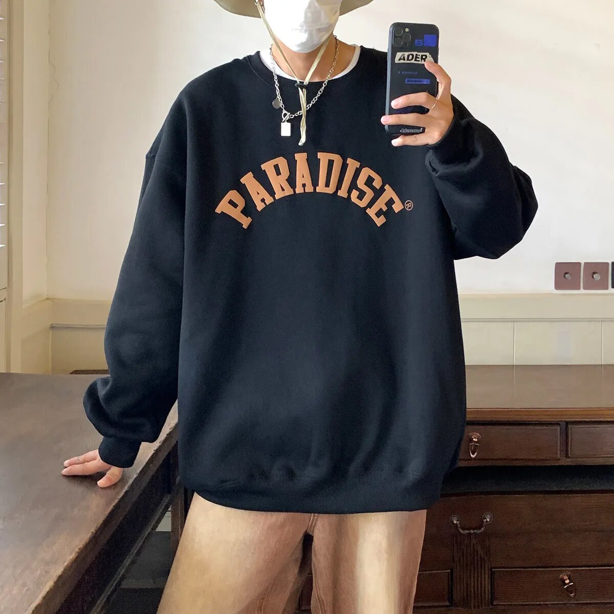 Autumn Foam Printing Men's American Sweatshirts Couple's Jumper Large High Street Hoodies Fashion Male Pullovers