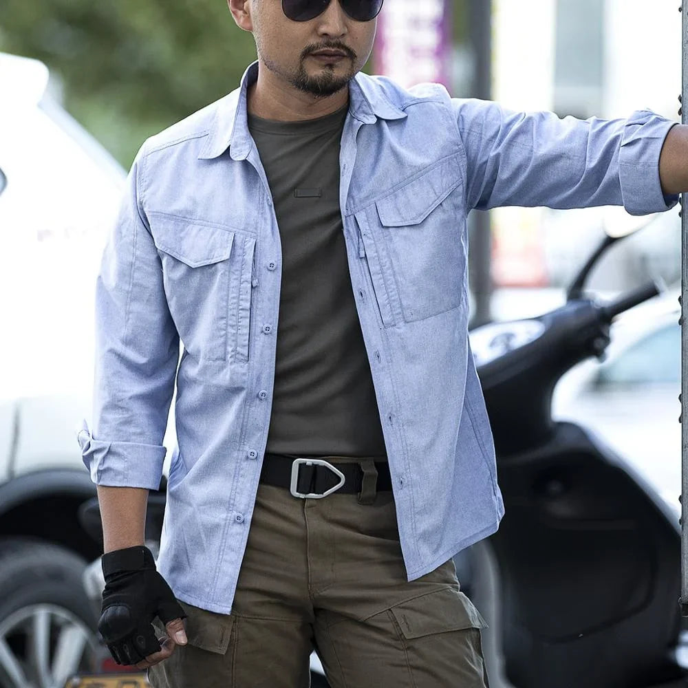 saferido Outdoor Hiking Tactical Shirt Quick Dry Skin Clothes Spring Summer Breathable Military Shirt Lapel Casual Business Shirts Tops