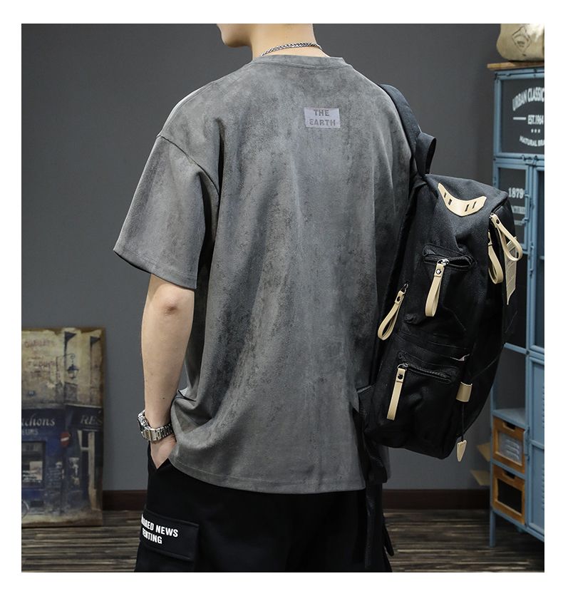 Handsome Round Neck T-Shirts Man Short Sleeve Pullovers Solid Color Vintage Spring Summer Thin Streetwear Men's Clothing Loose