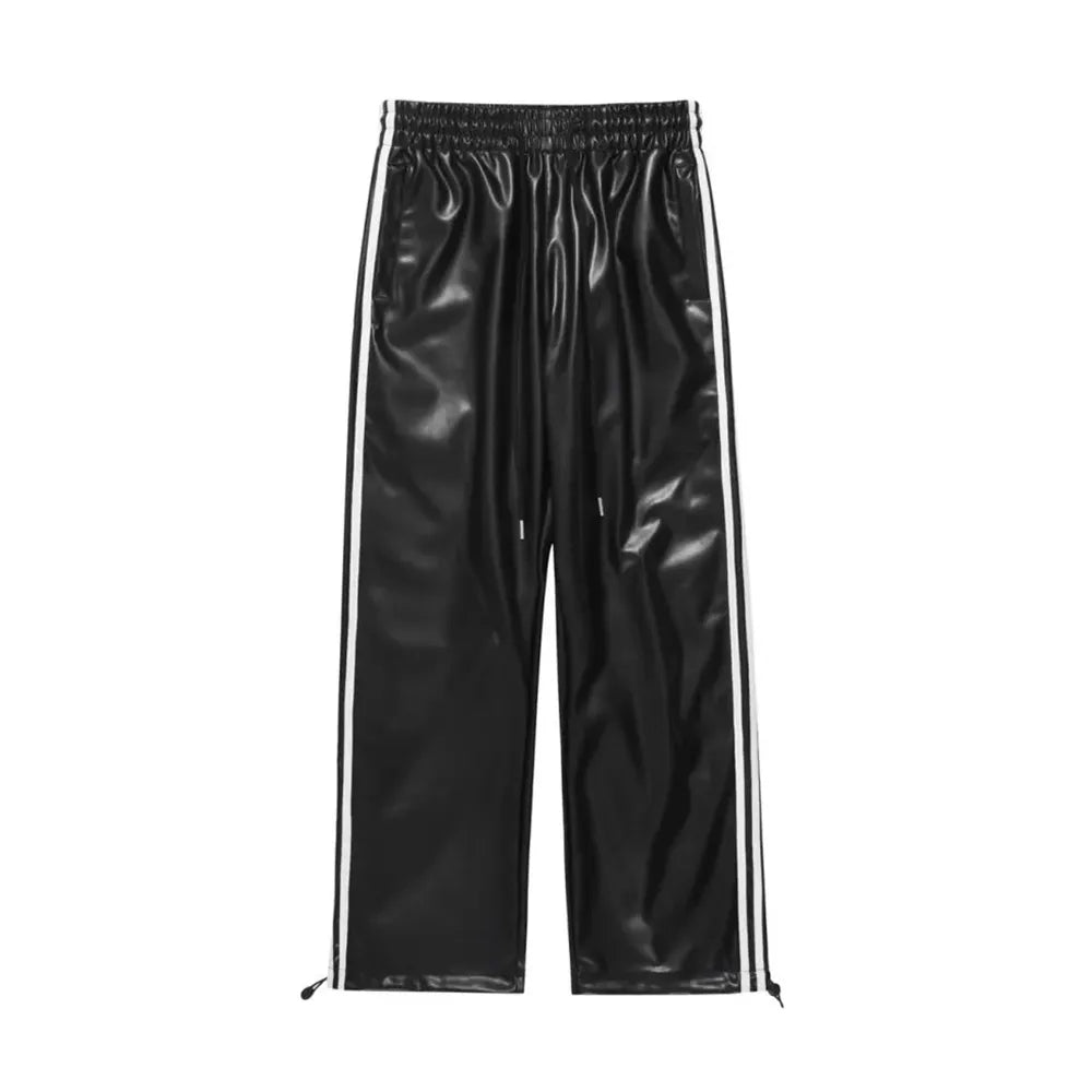 New Elastic Waist Straight Trousers Men's Spring Autumn Loose Casual Mopping Wide-leg Pants Y2k Streetwear Leather Pants