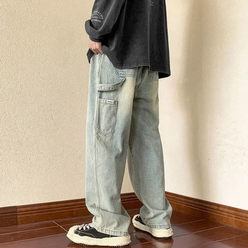 saferido Trousers Cargo Straight Male Cowboy Pants Brown Jeans for Men 2024 Korean Autumn Trend Cotton New in Style Y 2k Vintage Regular