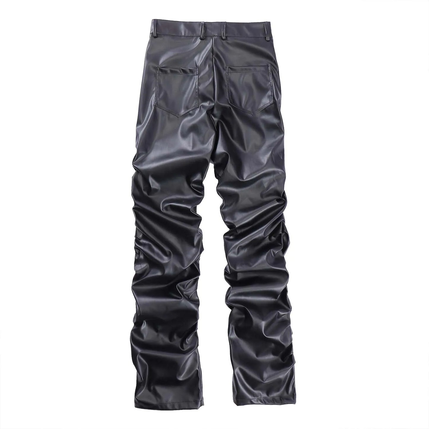 saferido Pleated Leather Pants Men’s Motorcycle Pants PU Leather Pants Men’s Punk Leather Cargo Pants Leather Pants