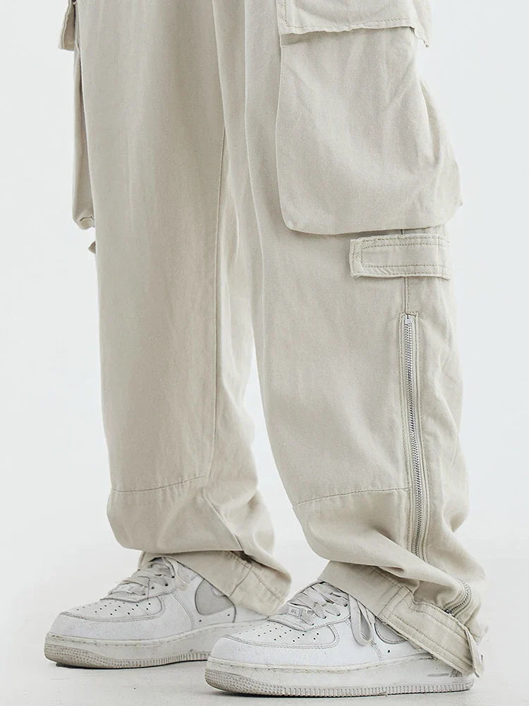 saferido Black Cargo Pants for Men Hip Hop White Cargo Trousers Male Vintage Japanese Streetwear Casual Safari Style Pocket Zip