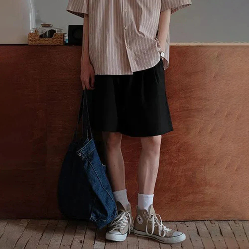 saferido Mens Suit Shorts Summer Fashion Korean Version Solid Color Drape Five-Point Pants Popular Casual Trend Loose Street Y2k Shorts
