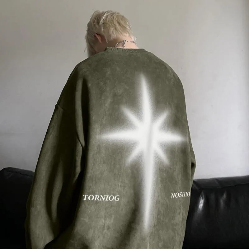 saferido High Street Men Sweatshirt Angel Wing Graphic Printed Gothic Style Pullover Sweatshirts Oversize Baggy Hip Hop Round Neck Hoodie