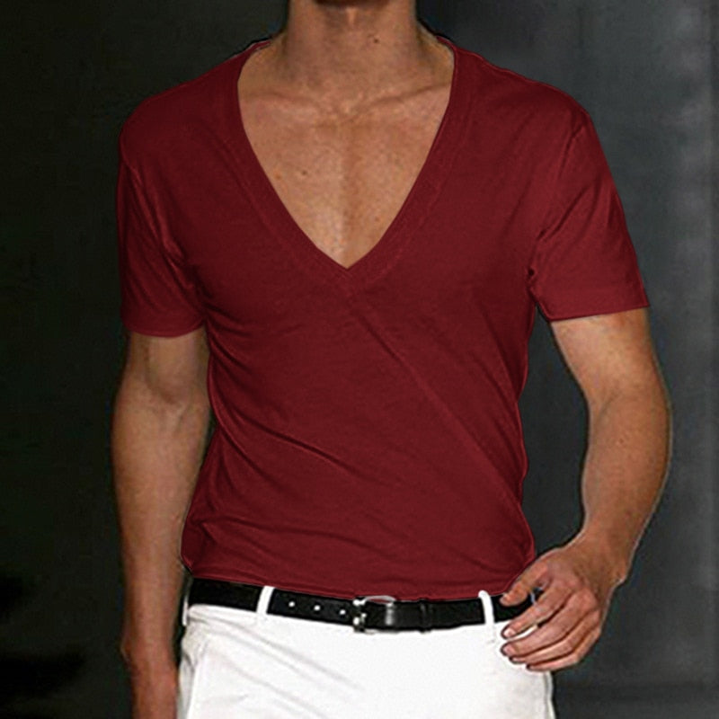 Vintage Loose Cotton T Shirts Men Casual V Neck Short Sleeve Solid Tees Spring Summer Fashion Pure Color Clothes Men's Tops