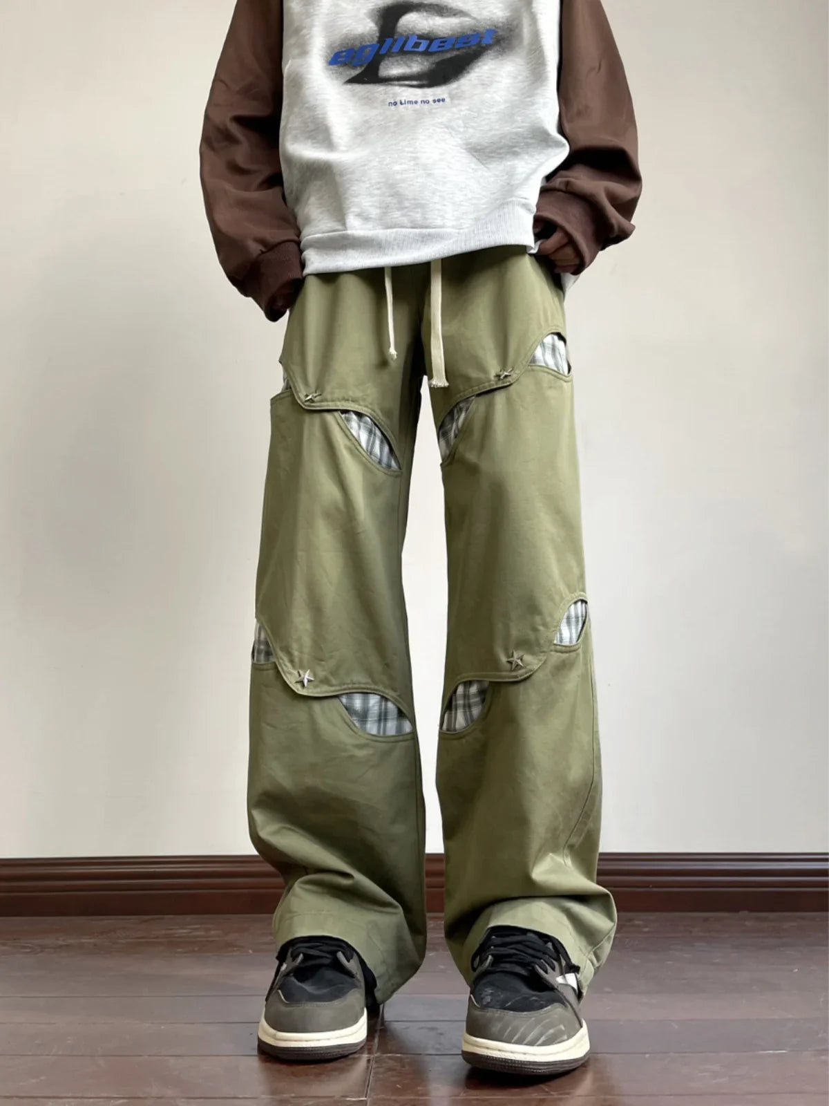 saferido American High Street Workwear Pants for Men's Hollow Out Casual Pants Autumn Fashion men trousers