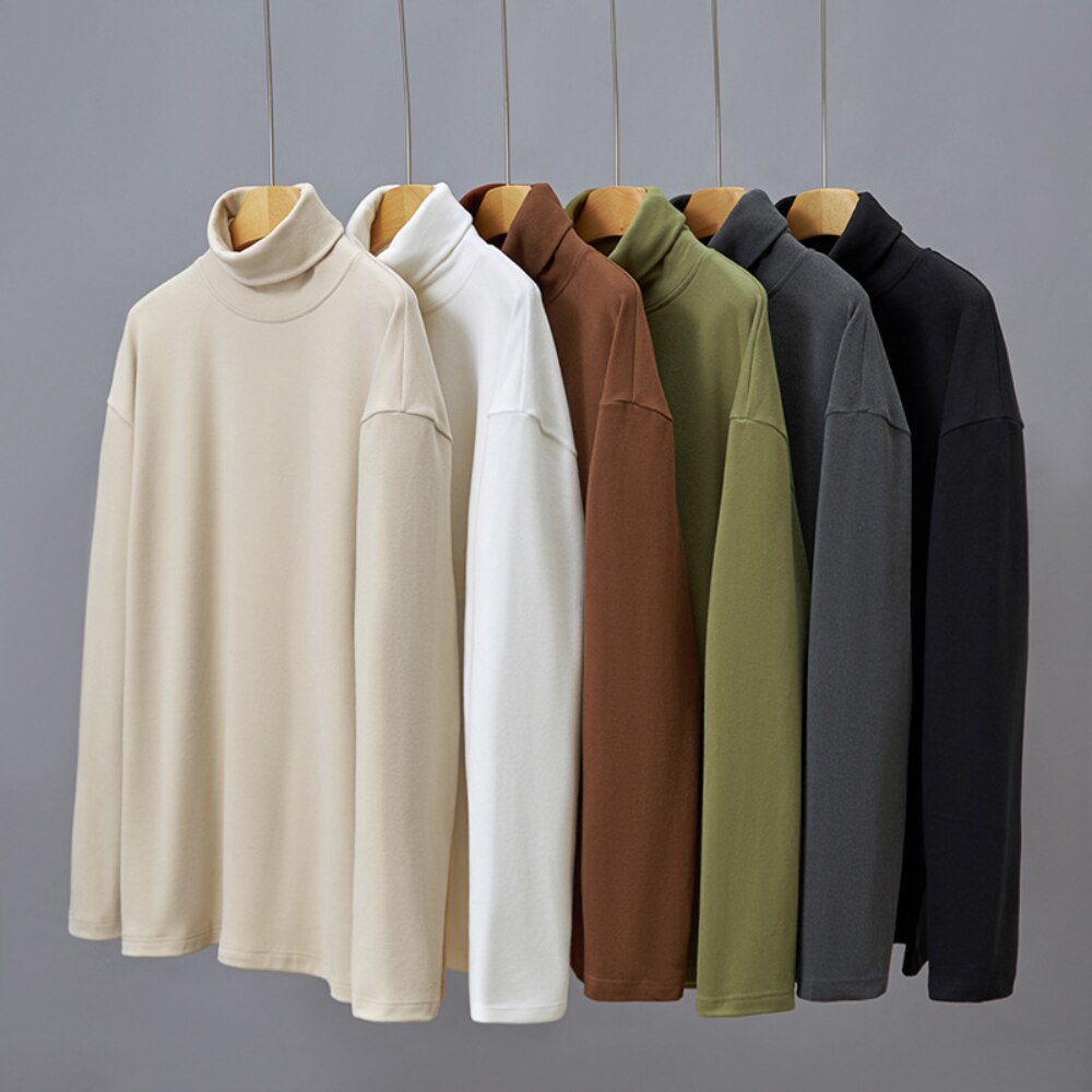 Autumn Men's Turtleneck T-shirts Long Sleeve Solid Color Dralon Male Casual Tops Clothing Fashion Tee Shirts Men Bottoming Shirt