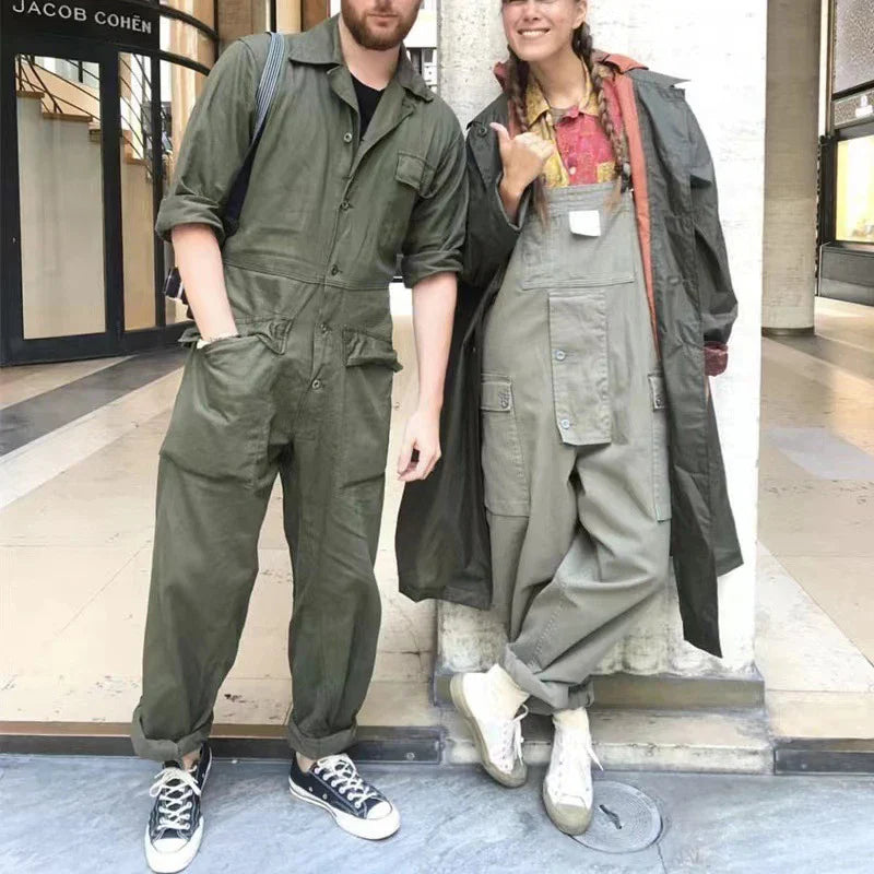 saferido Streetwear Casual Romper Overalls Men And Women Fashion Sleeveless Straps Jumpsuit Spring Summer Vintage Patch Pockets Playsuits