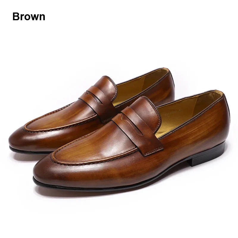 saferido Mens Penny Loafers Leather Shoes Genuine Leather Elegant Wedding Party Casual Dress Shoes Brown Black Shoes for Men
