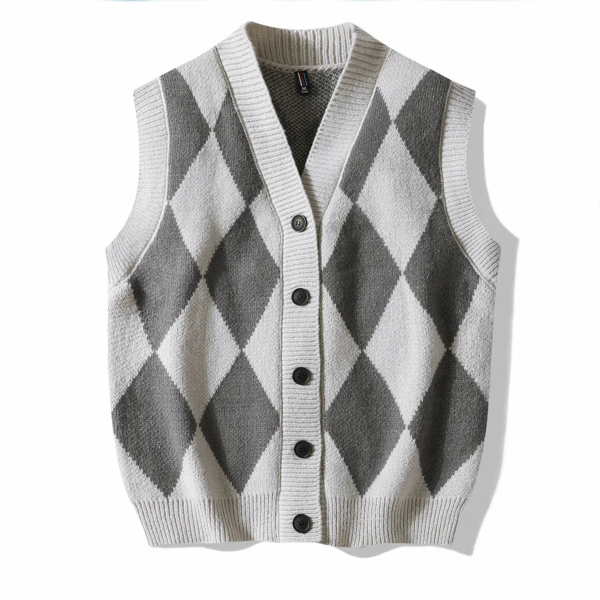 Men's Plaid Sweater Vest Sleeveless V-Neck Button Cardigan Vest Fashion Office Knitted Vest Classic Fit Tank Tops