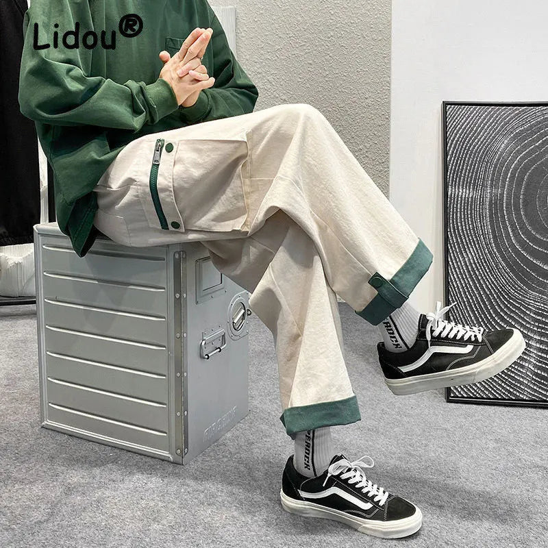 saferido Spring new cotton wide-leg men's pants with large pockets casual hip-hop overalls straight-leg pants for men men pants mens