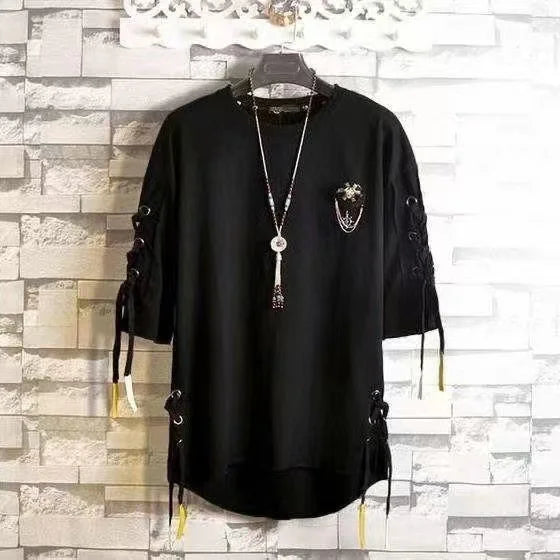 saferido Techwear Fashion Printing Anime Men Lace Up T Shirt Streetwear Summer Hip Hop Punk Male Clothing Harajuku Casual Sport T-Shirt