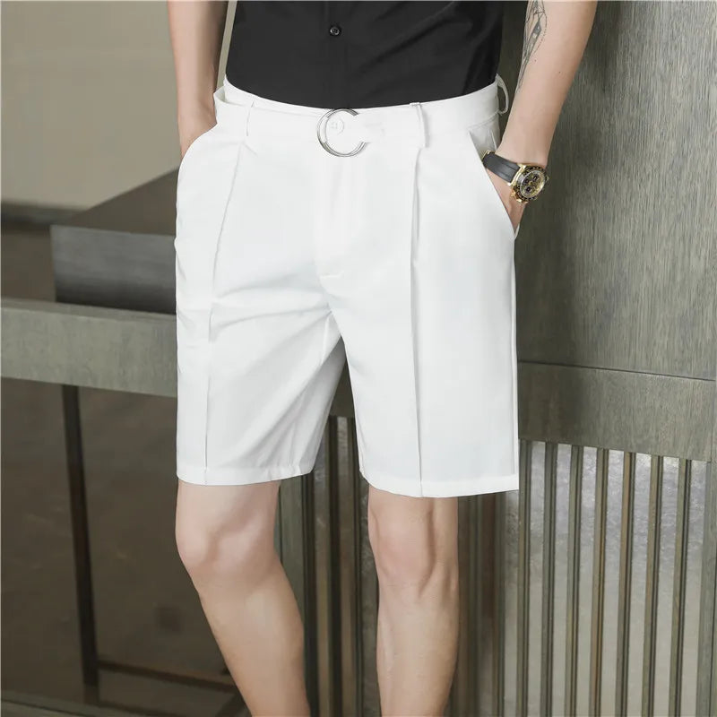 saferido Pleated Shorts Men Summer White Shorts Korean Fashion Casual Shorts Work Wear Clothes Breathable Comfort Slim Fit Bermudas