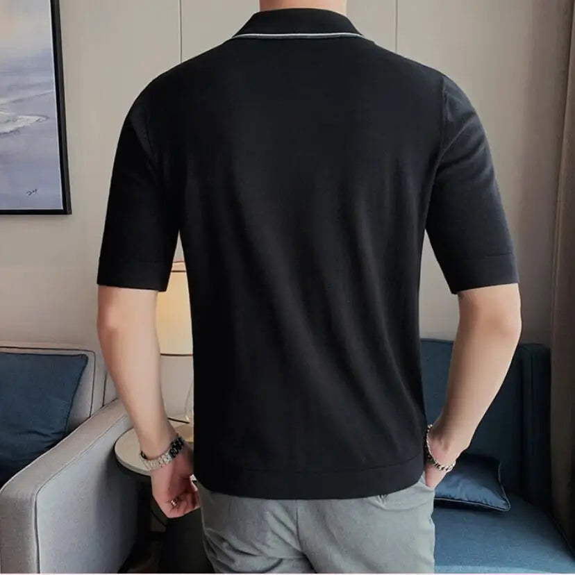 saferido British Style Brand Clothing Men High Quality Striped Patchwork Knit POLO Shirts/Male Slim Fit Fashion Knit POLO Shirt 3XL