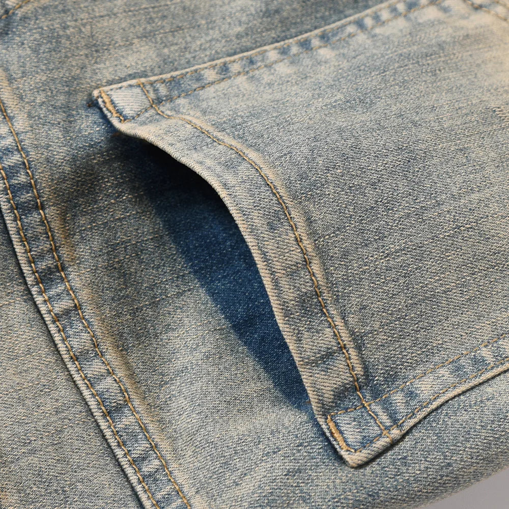 Autumn Skinny Jeans Men Y2k Vintage Street Casual Fashion Trousers Slim Streetwear Distressed Zip Stretch Denim Pants New Winter