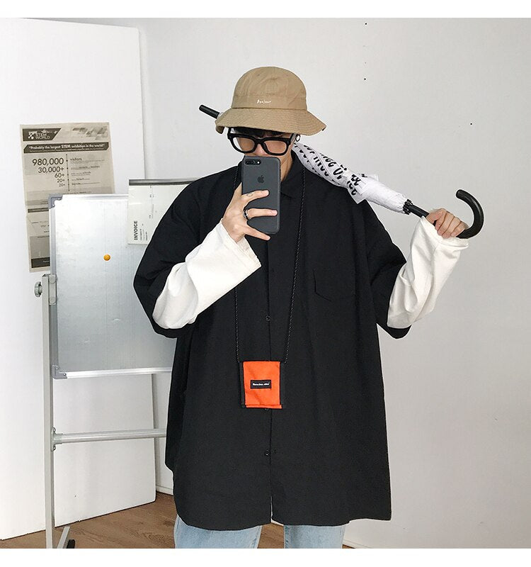 saferido Summer New Fashion Loose Solid Shirts Men's Casual Short Sleeve Shirts Turn-down Collar Clothing Blouses Tops Q02