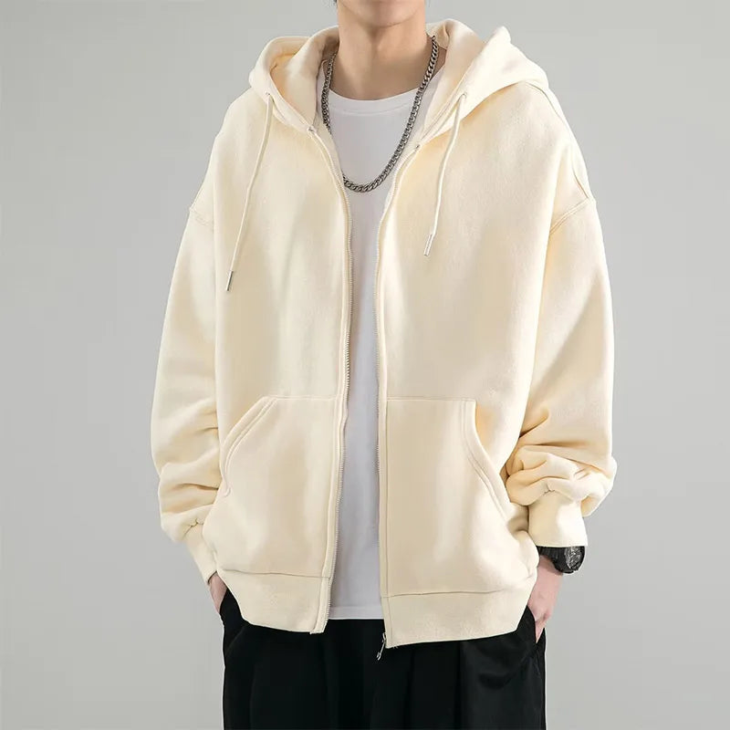 New Men's Jacket Sweatshirt Autumn Casual Solid Zipper Pocket Hoodie Loose All-match Trend Tracksuit Cardigan Oversize Top
