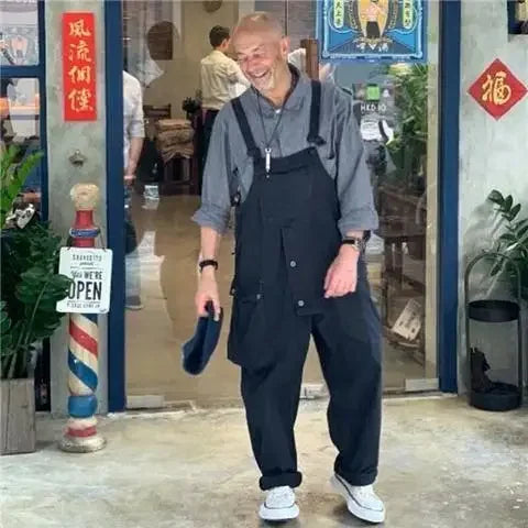 saferido INS Style Straight Leg Pants Bib Coverall Japanese Retro Cargo Overalls Men's Loose Large Size Worker Work Clothing Jumpsuit