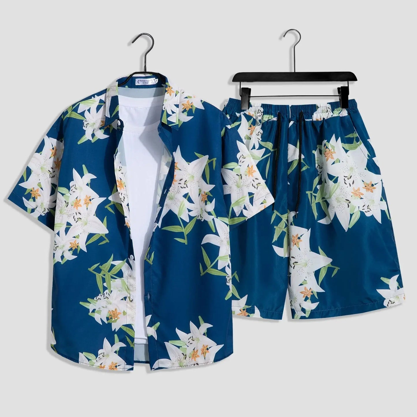 Mens Fashion Print Sets Short Sleeve Shirt+Shorts 2Pcs Suit Loose Summer Casual Beachwear Male Vacation Hawaiian Outfits