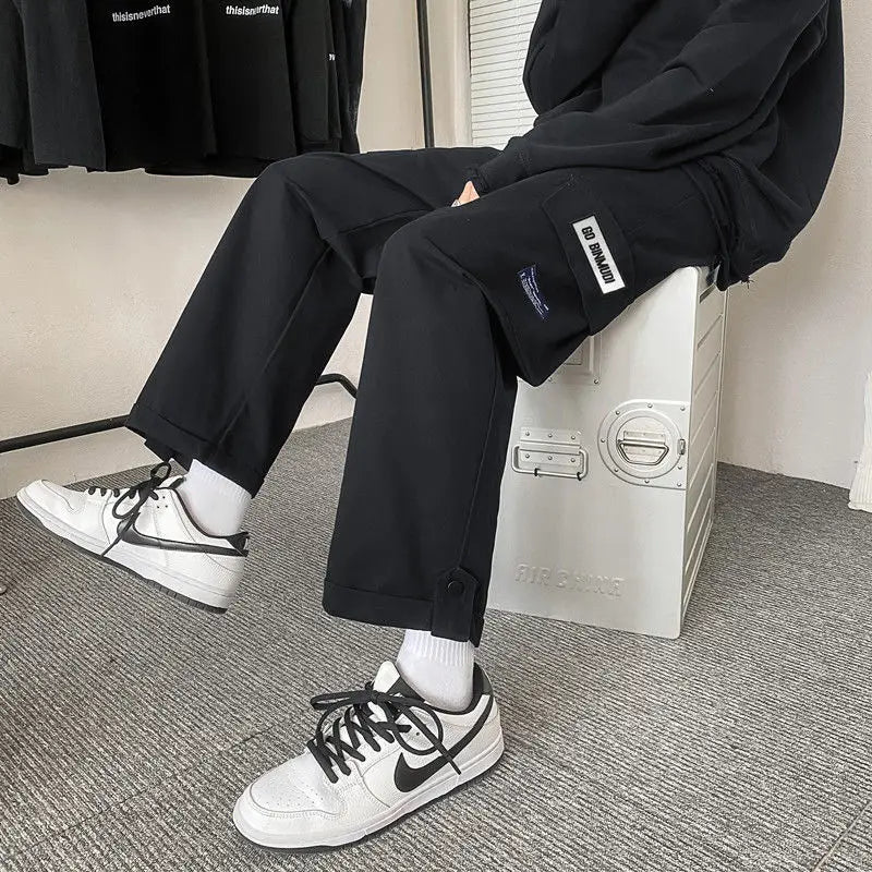 saferido Spring Autumn Casual Print Patchwork Cotton Wide Leg Pants Man Loose Y2k Pocket Hip Hop Cargo Straight Male Trousers Streetwear